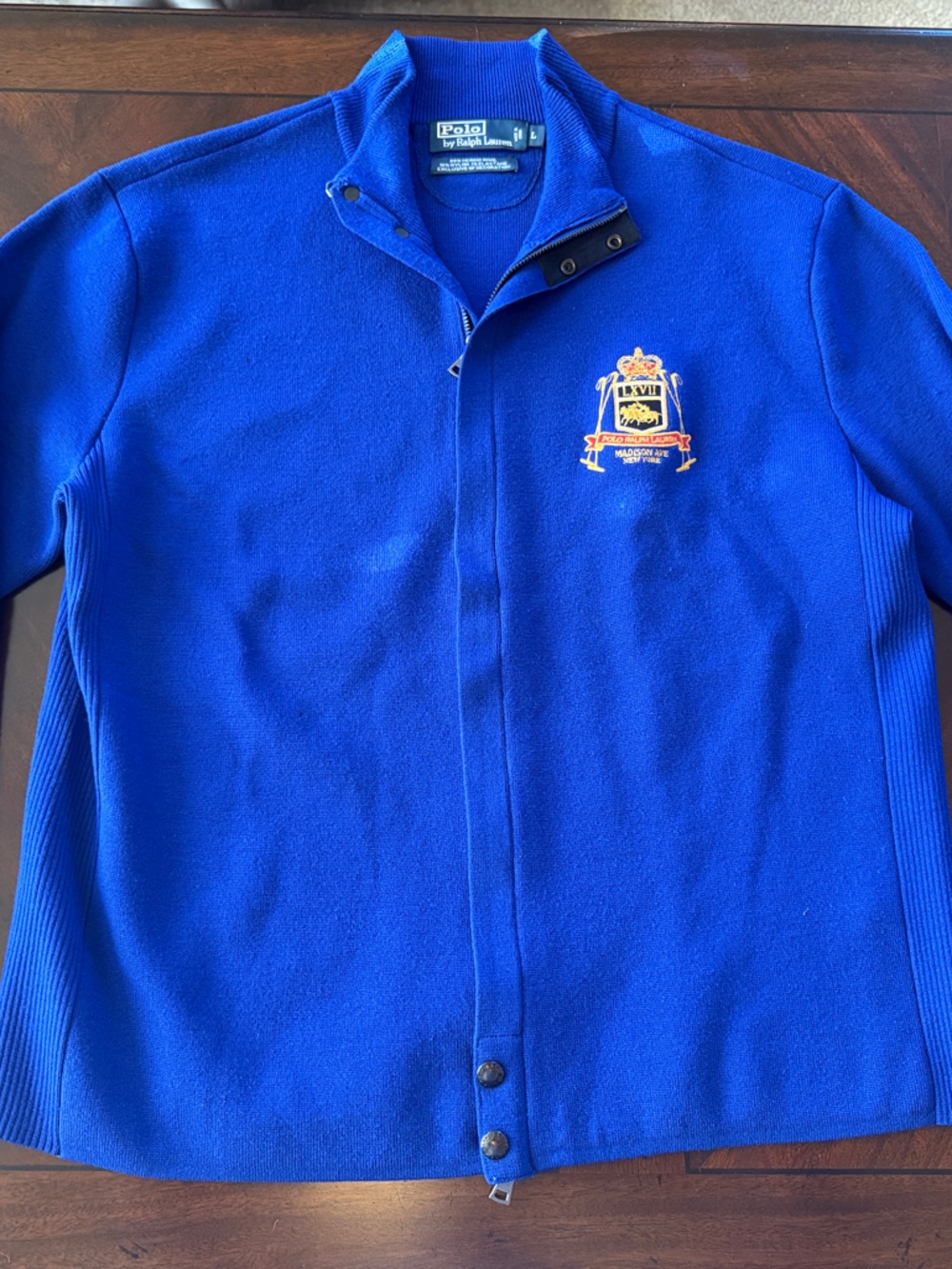 Ralph Lauren Bright Royal Blue Crest Zip-Up Sweater